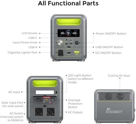 FOSSiBOT F1200 Draagbaar Powerstation 1024Wh LiFePO4 - 2400W AC, 200W Zonnepaneel Inbegrepen