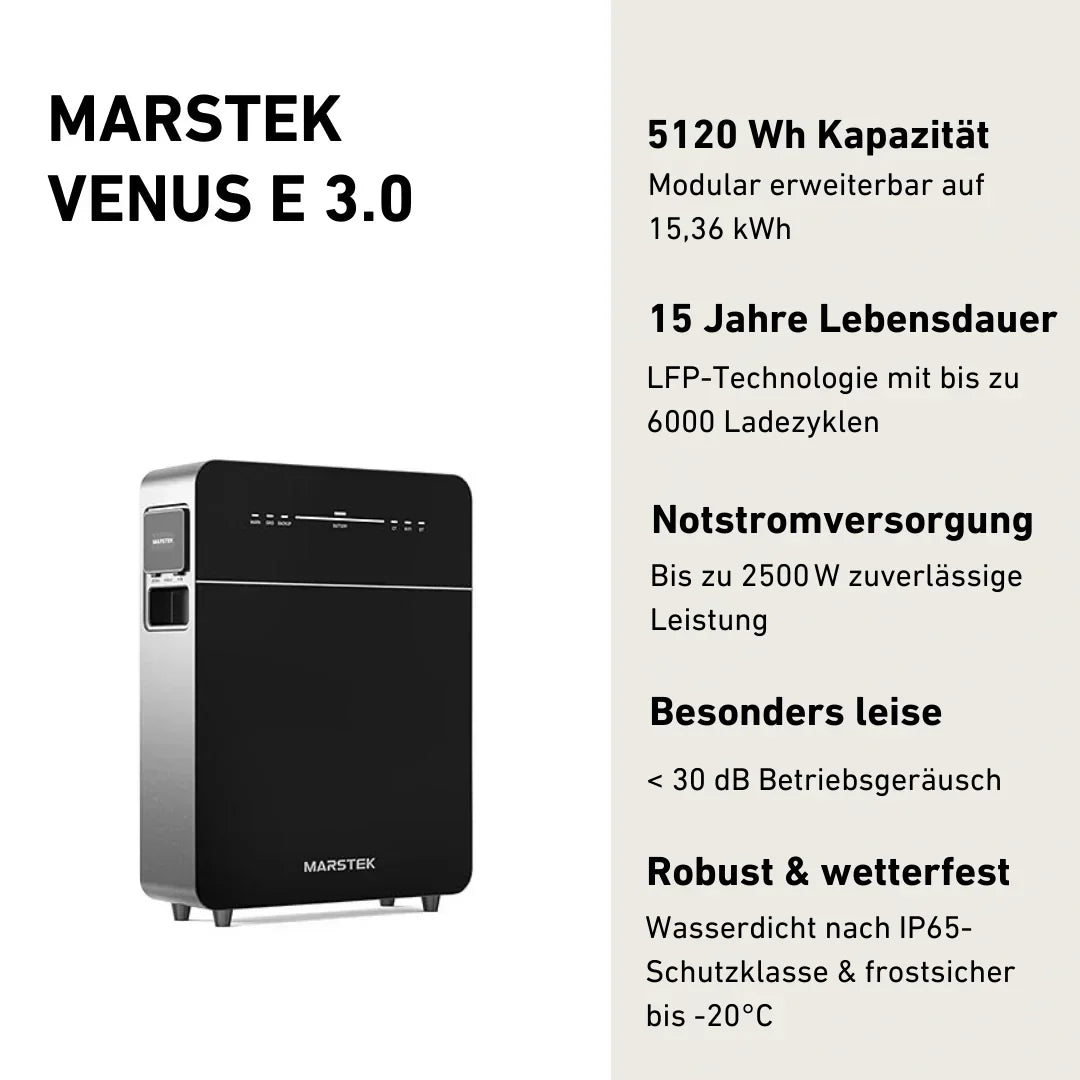 Marstek Venus E 3.0 Thuisbatterij 5,12 kWh – 2500W AC, IP65, Uitbreidbaar