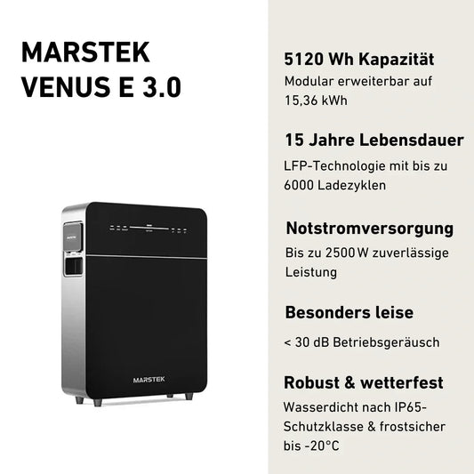 Marstek Venus E 3.0 Thuisbatterij 5,12 kWh – 2500W AC, IP65, Uitbreidbaar